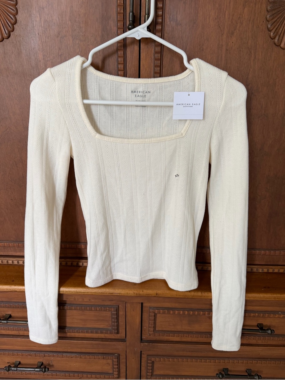 NWT American Eagle Ribbed Square Neck Top - Ivory (XS)